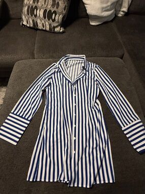 Striped Blue & White Mini Shirt Dress